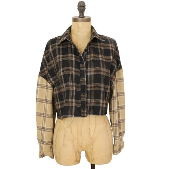 SHEIN EZwear Plaid Drop Shoulder Colorblock Shirt Size S Multicolor Cropped B48 - Picture 2 of 6